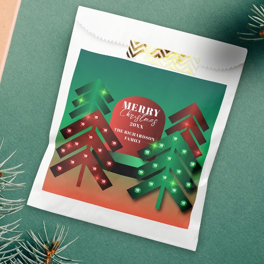 赤モダンと緑のきらめくクリスマスツリー フェイバーバッグ