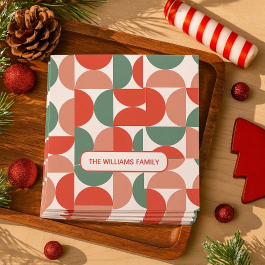赤モダンと緑のクリスマスの幾何学的パターン スタンダードカクテルナプキン