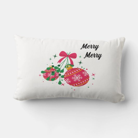 赤モダンと緑のクリスマスオーナメント ランバークッション (裏面)