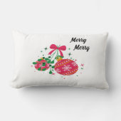 赤モダンと緑のクリスマスオーナメント ランバークッション (正面)