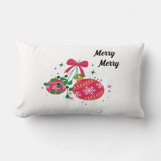 赤モダンと緑のクリスマスオーナメント ランバークッション (正面)
