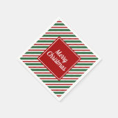 赤モダンと緑のクリスマスストライプ スタンダードカクテルナプキン (角)