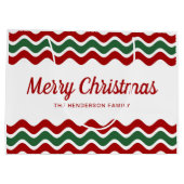 赤モダンと緑のクリスマスストライプ ラージペーパーバッグ (裏面)
