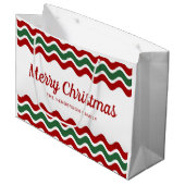 赤モダンと緑のクリスマスストライプ ラージペーパーバッグ (正面アングル)