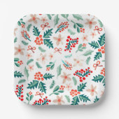 赤モダンと緑のクリスマスツリーパーティー ペーパープレート (正面)