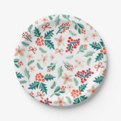 赤モダンと緑のクリスマスツリーパーティー ペーパープレート (正面)