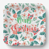 赤モダンと緑のクリスマスツリーパーティー ペーパープレート (正面)