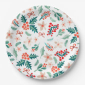 赤モダンと緑のクリスマスツリーパーティー ペーパープレート (正面)