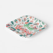 赤モダンと緑のクリスマスツリーパーティー ペーパープレート (傾斜あり)