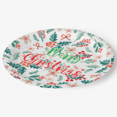 赤モダンと緑のクリスマスツリーパーティー ペーパープレート (アングル)