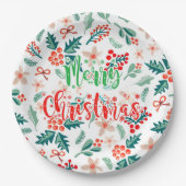 赤モダンと緑のクリスマスツリーパーティー ペーパープレート (正面)