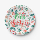 赤モダンと緑のクリスマスパーティー ペーパープレート (正面)