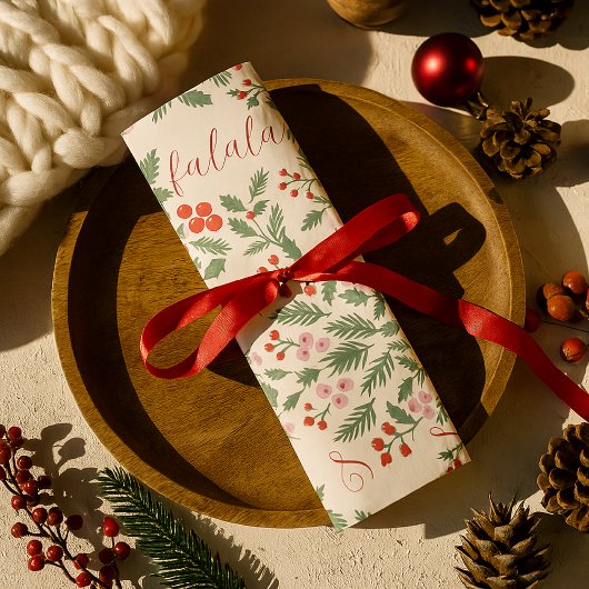 赤モダンと緑のクリスマスフローラルパターンファララ 薄葉紙