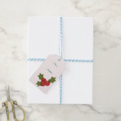 赤モダンと緑のクリスマスフローラルパターン ギフトタグ (より糸付き)