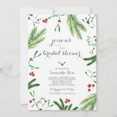 赤モダンと緑のクリスマスブライダルシャワー 招待状 (正面)