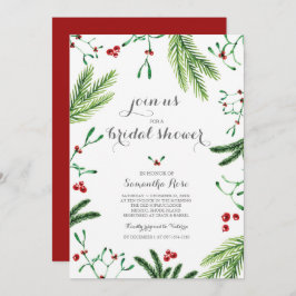 赤モダンと緑のクリスマスブライダルシャワー 招待状