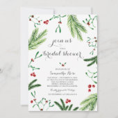 赤モダンと緑のクリスマスブライダルシャワー 招待状 (正面)
