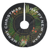 赤モダンと緑のクリスマスリース ブラッシュドポリエステルツリースカート (正面)