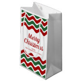 赤モダンと緑のストライプクリスマス スモールペーパーバッグ (正面アングル)