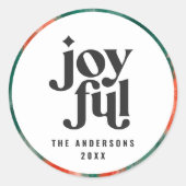 赤モダンと緑のタイポグラフィのクリスマス ラウンドシール (正面)