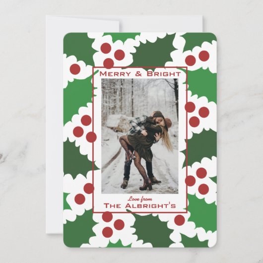 赤モダンと緑のホリすてきー写真ホリデーカード シーズンカード (正面)
