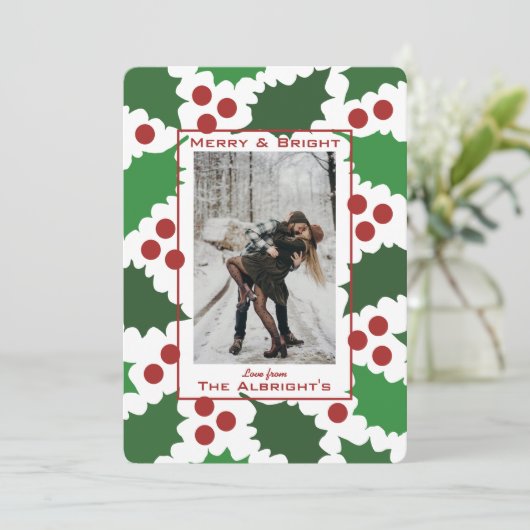 赤モダンと緑のホリすてきー写真ホリデーカード シーズンカード (スタンド正面)