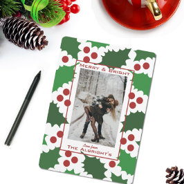 赤モダンと緑のホリすてきー写真ホリデーカード シーズンカード