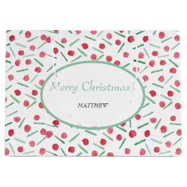 赤モダンと緑のボホ模様 ラージペーパーバッグ