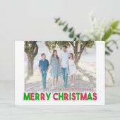 赤モダンと緑のメリークリスマスフォトカード シーズンカード (スタンド正面)