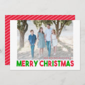 赤モダンと緑のメリークリスマスフォトカード シーズンカード (正面/裏面)