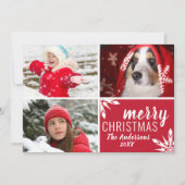 赤モダンと緑のメリークリスマスフォトコラージュ シーズンカード (正面)