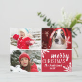 赤モダンと緑のメリークリスマスフォトコラージュ シーズンカード (スタンド正面)