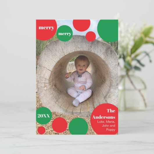 赤モダンと緑の水玉模様写真 シーズンカード (スタンド正面)