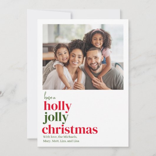 赤モダンと緑1枚の写真クリスマス シーズンカード (正面)