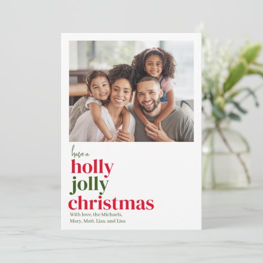 赤モダンと緑1枚の写真クリスマス シーズンカード (スタンド正面)