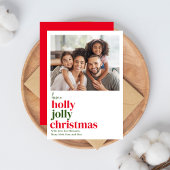 赤モダンと緑1枚の写真クリスマス シーズンカード