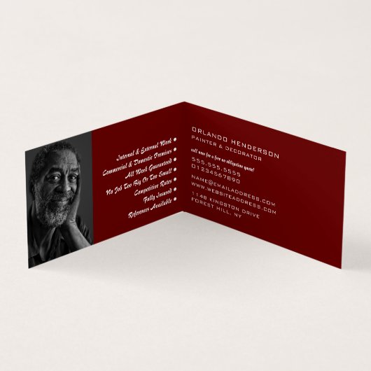 赤モダンと茶色の画家とデコレータの写真 名刺 (内部)