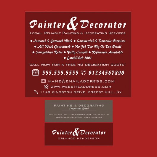 赤モダンと茶色の画家&デコレータ スキニー名刺