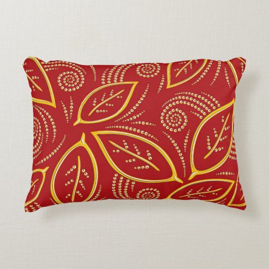 赤モダンと金ゴールドの図解入りの、写真付きのパターン アクセントクッション (正面)