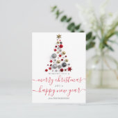 赤モダンと金ゴールドクリスマスウィッシュズボーブルツリー シーズンポストカード (スタンド正面)