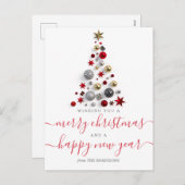 赤モダンと金ゴールドクリスマスウィッシュズボーブルツリー シーズンポストカード (正面/裏面)