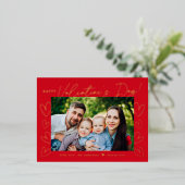 赤モダンと金ゴールドスクリプトValentine's Day写真 箔シーズンポストカード (立ち正面)