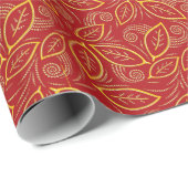 赤モダンと金ゴールド図解入りの、写真付きの葉の ラッピングペーパー (ロールコーナー)