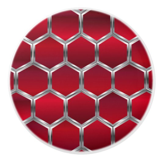 赤モダンと銀の灰色の八角形パターン セラミックノブ (正面)