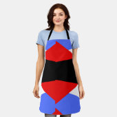 赤モダンと青と黒と白のカラーブロック エプロン (着用した状態)