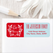 赤モダンと青のクリスマスリース ラベル (インサイチュ)