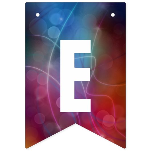 赤モダンと青のグラデーション《写真》ぼけ味ライトとタイポグラフィ バンティングフラッグ (第3の旗)