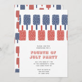 赤モダンと青のポピックス7月パーティー4日 招待状 (正面/裏面)