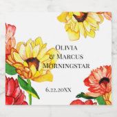 赤モダンと黄色のガーベラデイジー ビールラベル (シングルラベル)