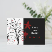 赤モダンと黒のウェディング日を保存 招待状 (スタンド正面)